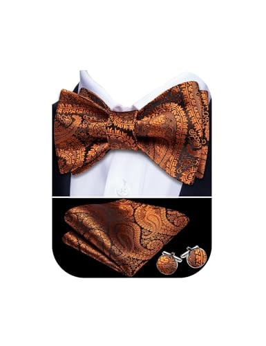  Bow Ties for Men Paisley Self Tie Bowtie Pocket Square Cufflinks Burnt Orange - Picture 1 of 5