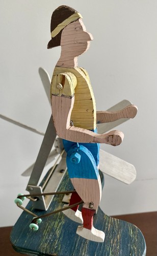 VTG Handmade Folk Art Whirligig - Weathervane, JOGGING / RUNNING MAN, Works RARE - Picture 12 of 24