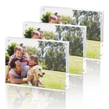 Acrylic Picture Frames - 5x7 Set of 3 - Magnetic, Glass Frames - Wedding Tabl...