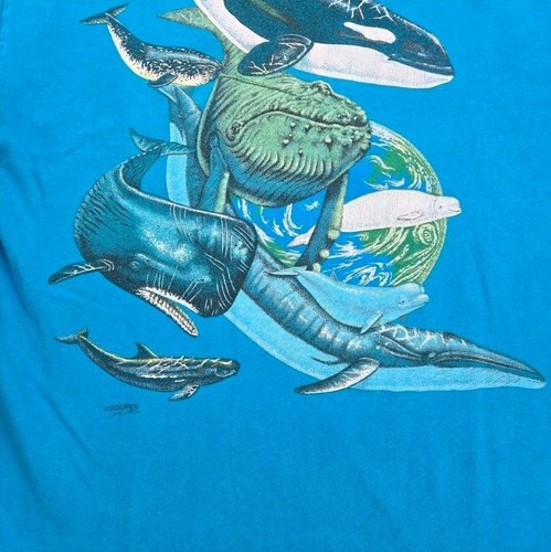 vintage Whales Mens Size L Blue Ocean Style Graphic Print T-shirt - Picture 6 of 8