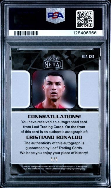 PSA 9 - 2024 Leaf Collective CRISTIANO RONALDO Green Shimmer AUTO 1/1 (6966) view 2