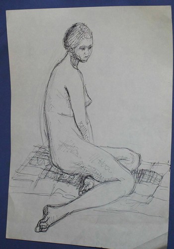 Vintage expressionist nude female portrait ink painting - Picture 2 of 10