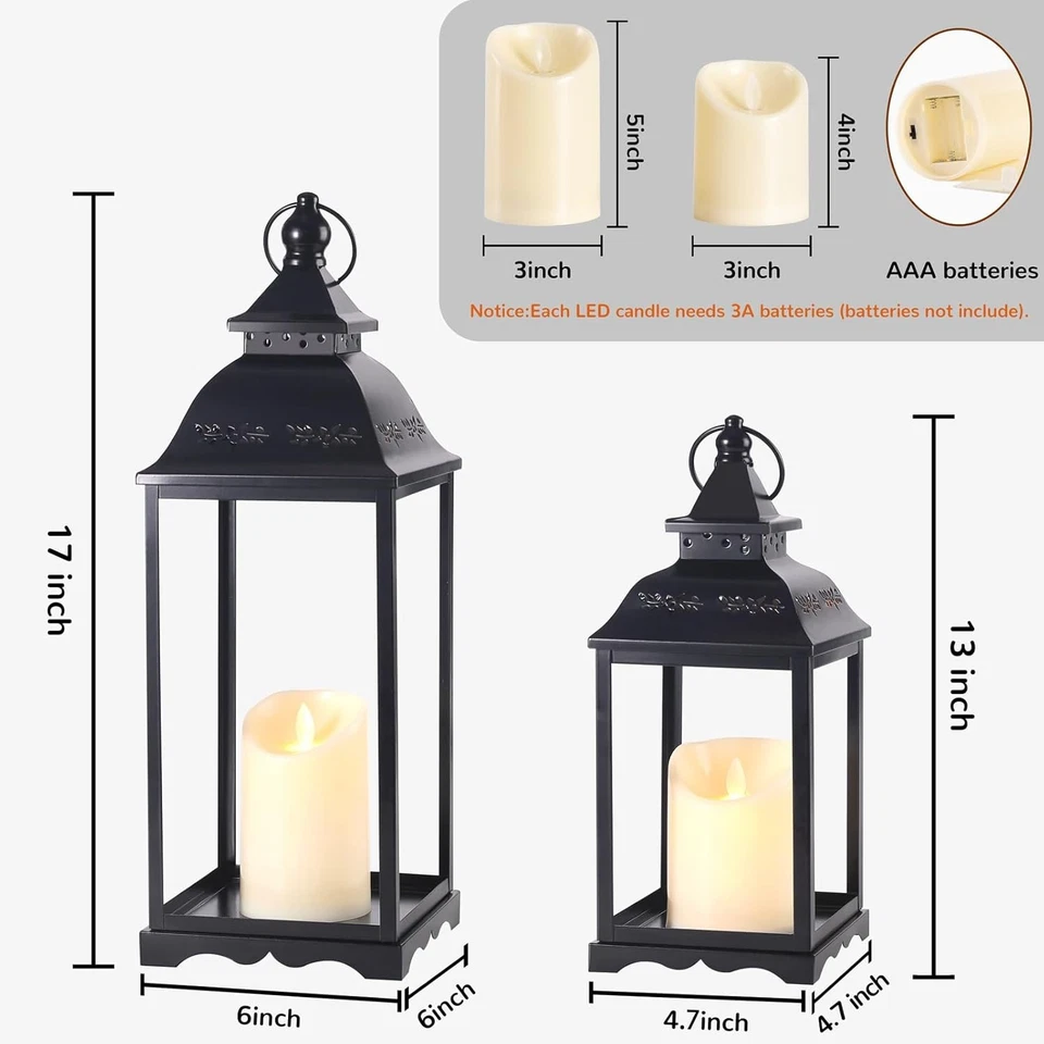 2 Pack Outdoor Lantern for Porch, Black Farmhouse Lanterns Indoor, 17'' 12''  - Image 2 of 4