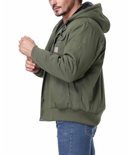 Men's Fit Relaxed Work Coat Fleece Lined Waterproof Workwear Large Army Green - Picture 2 of 7