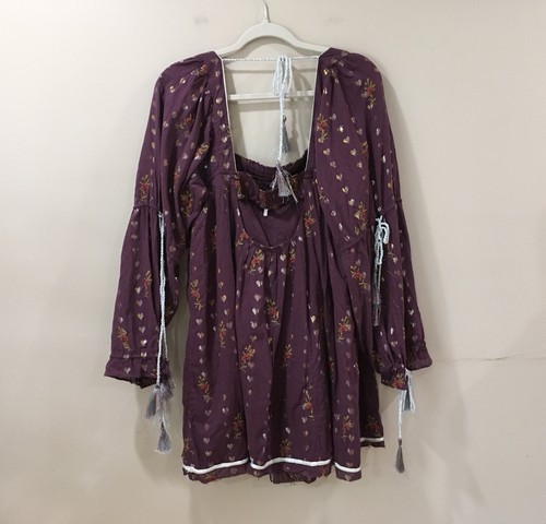 Free People Damen großes Minikleid Boho Swiss Miss Metallic Herz bedruckt - Bild 2 von 7