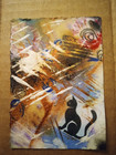ACEO Mixed Media Abstract Art Painting Original Solo Black Cat Cherish Is The — photo 1
