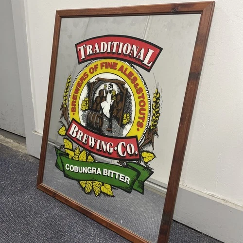 ORIGINAL VINTAGE RETRO BAR MANCAVE CAFE Frame Mirror Sign Cobungra Bitter Beer