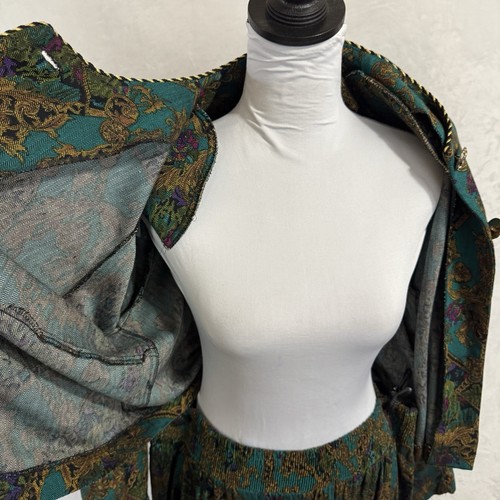 Vintage Jessica Howard Jacket Palazzo Pants Set Size 18 Green Gold Boxy Party - Picture 7 of 21