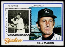 1978 Topps SET-BREAK #721 Billy Martin EXMINT-NM, (HUCK'S)