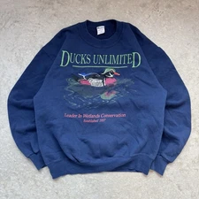 Vintage 90s Ducks Unlimited Embroidered Sweatshirt Graphic Nature Outdoor Medium