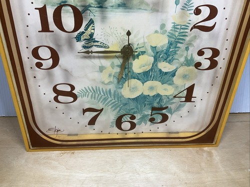 RELOJ COCINA ELGIN AÑOS 70 VINTAGE CAJA SOMBRA AMARILLA CON FLORES Y MARIPOSA - Imagen 5 de 11