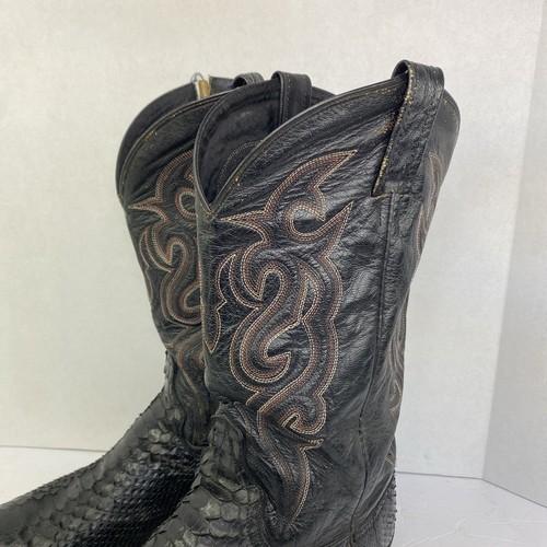 Vintage Dan Post Python Snakeskin Black Men's Cowboy Boots Size 11 EW - Picture 3 of 21