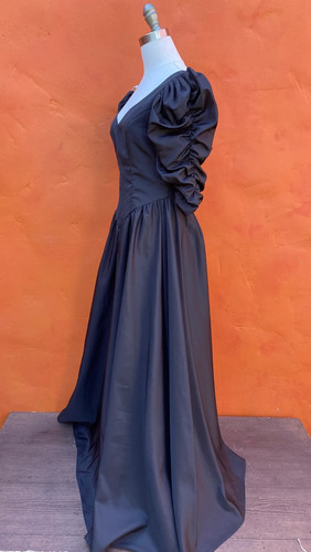 Vintage 1980s Black Ball Gown Maxi Dress Victorian Party Evening Prom Evil Queen - Picture 5 of 6