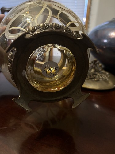 Urna vaso vetro inciso libellula Art Nouveau bronzo Polonia castigliana con coperchio - Foto 11 di 11