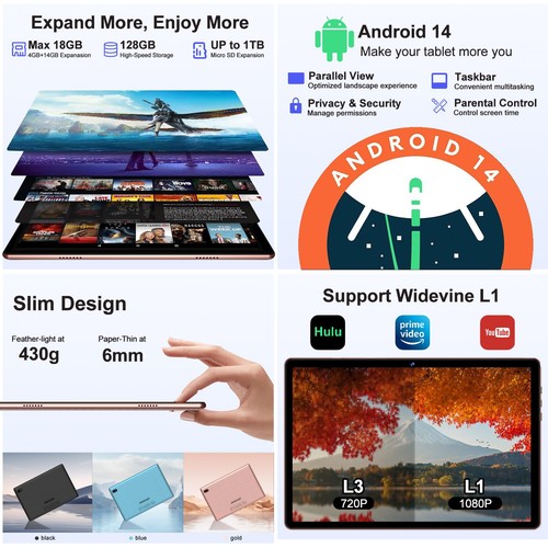 2025 Tablet Android 14 Tablets with 128GB ROM+18GB RAM, 1TB Expand 2 in 1 10.... - Picture 5 of 6