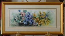 VTG FRAMED SIGNED ORIGINAL M COLDWELL BOUQUET OF MULTICOLORED FLOWERS WATERCOLOR