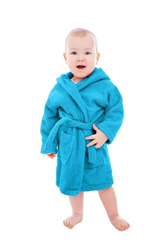 Organic Turkish Cotton Kids Bathrobe, Soft Terry Cotton-Acrylic 15 Years Blue - Picture 5 of 6