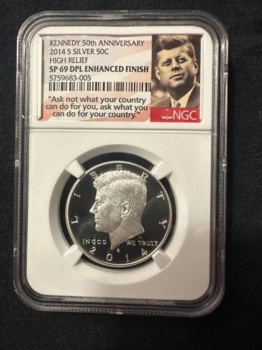 2014 S 50C ENHANCED SILVER KENNEDY HALF DOLLAR NGC SP69 DPL [DEEP PROOF-LIKE]