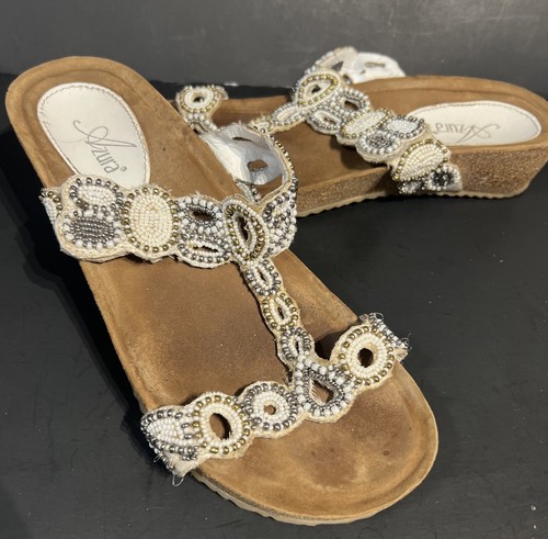 Womens Sandals Size 38 US 7.5 AZURA HOPSCOTCH Bahama Beaded Boho Slip On