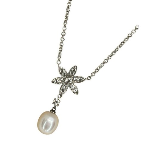 Pearl Topaz Flower Necklace Sterling Silver (8mm) Pendant Luxury Stunning NWT - Picture 19 of 24
