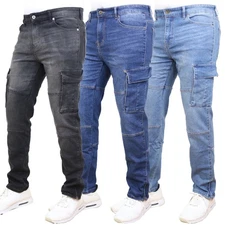 Men's Stretch Cargo Pocket Jeans (Sizes- 30-42) Brand New With Free Shipping