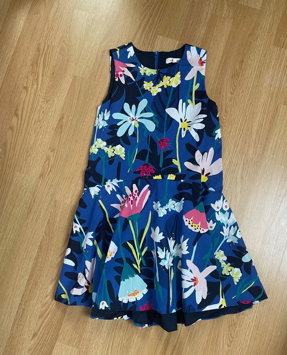 Ensemble Fille Catimini Taille 6 Ans - Robe + Gilet + Tee-shirt - Motif Floral Bleu Et Fuchsia - Occasion Très Bon état
