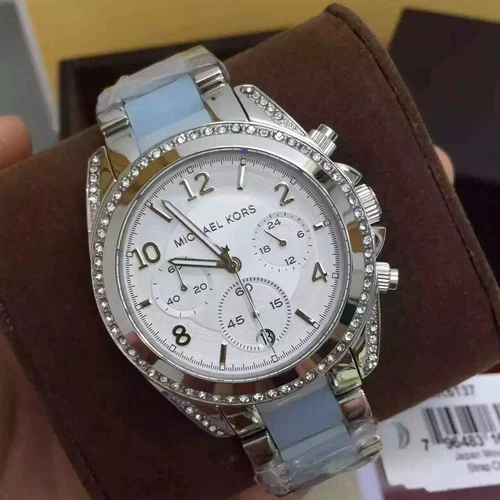 Orologio Donna Michael Kors MK6137 Blair Tono Argento Cinturino Acetato Blu Crono 39mm