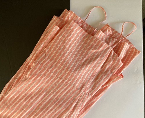 Nuevo con etiquetas Maxi Vestido Talla 14 GAP Coral Rayas Sin Mangas Mezcla de Lino Cintura Imperio - Imagen 5 de 7