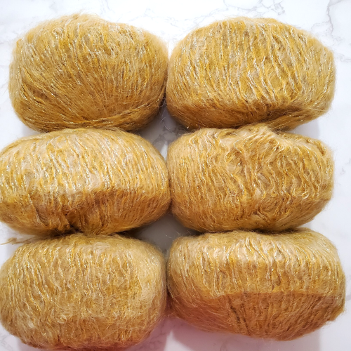 Peria Lara Yarn 6 skeins Mohair Acrylic Nyon Blnd Gold w Metallic Accent Threads