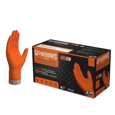 GLOVEWORKS HD Orange Nitrile Disposable Gloves 8 Mil Raised Diamond Texture, 100