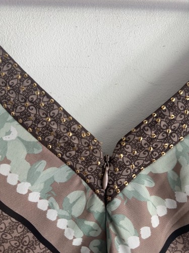 Jeanswest Dress Womens Size 10 Brown Green Floral Beaded Midi Zip Sleeveless - Picture 10 of 16