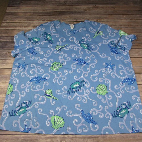 Vintage Copa Cabana Top Capris Set 4X Blue Ocean Life Print Resort Wear - Picture 2 of 9