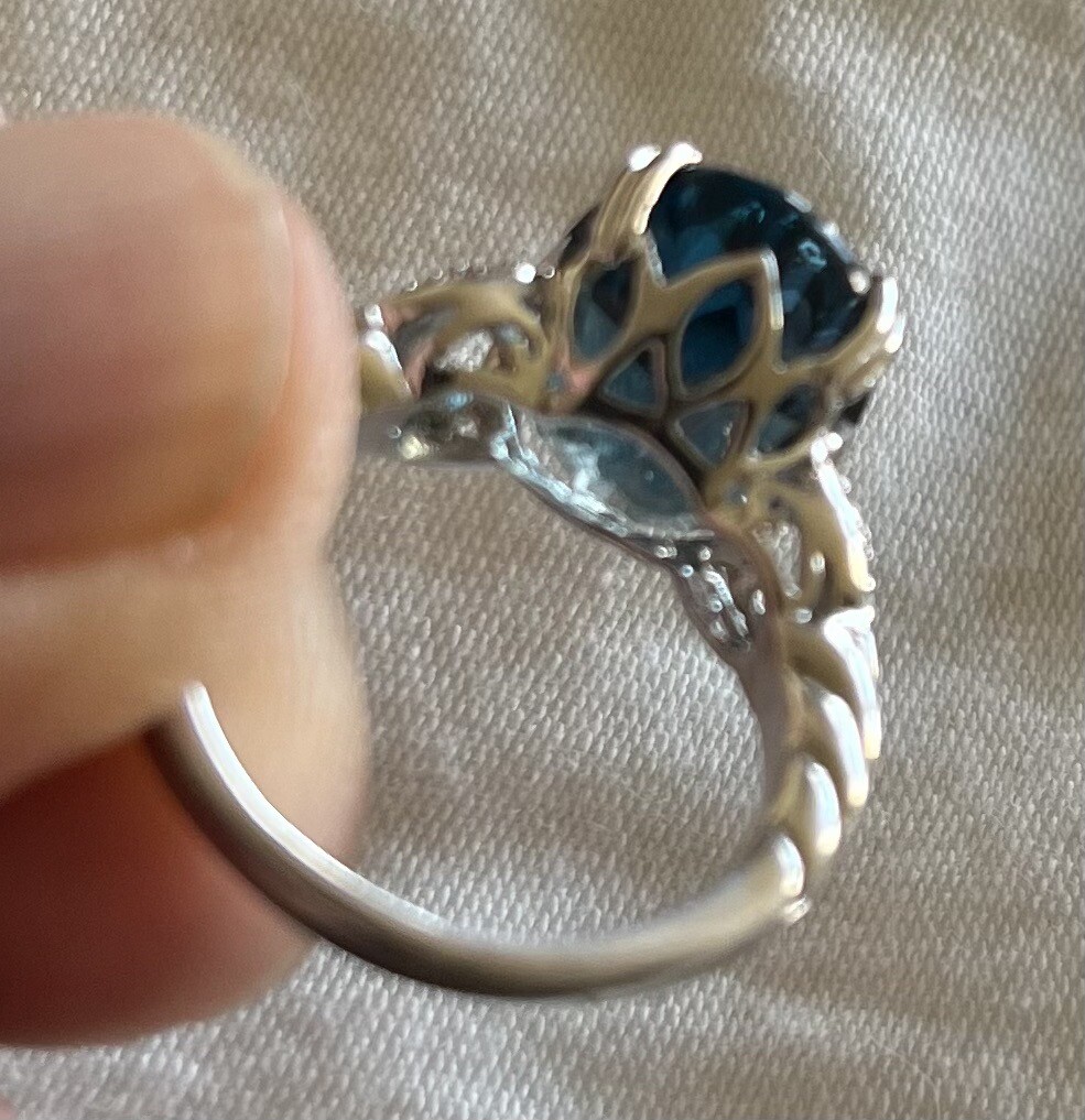 Vintage Ring MARKED JC 925 STERLING SILVER Size 8 Dark Blue Topaz