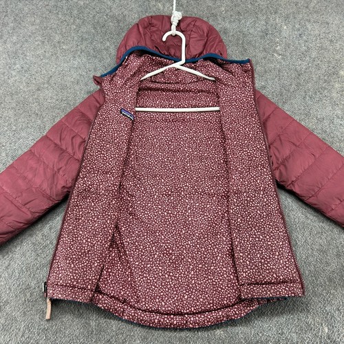 Patagonia Jacket Girls 10? Red Blue Puffer Duck Down Reversible Floral Hooded - Picture 3 of 22