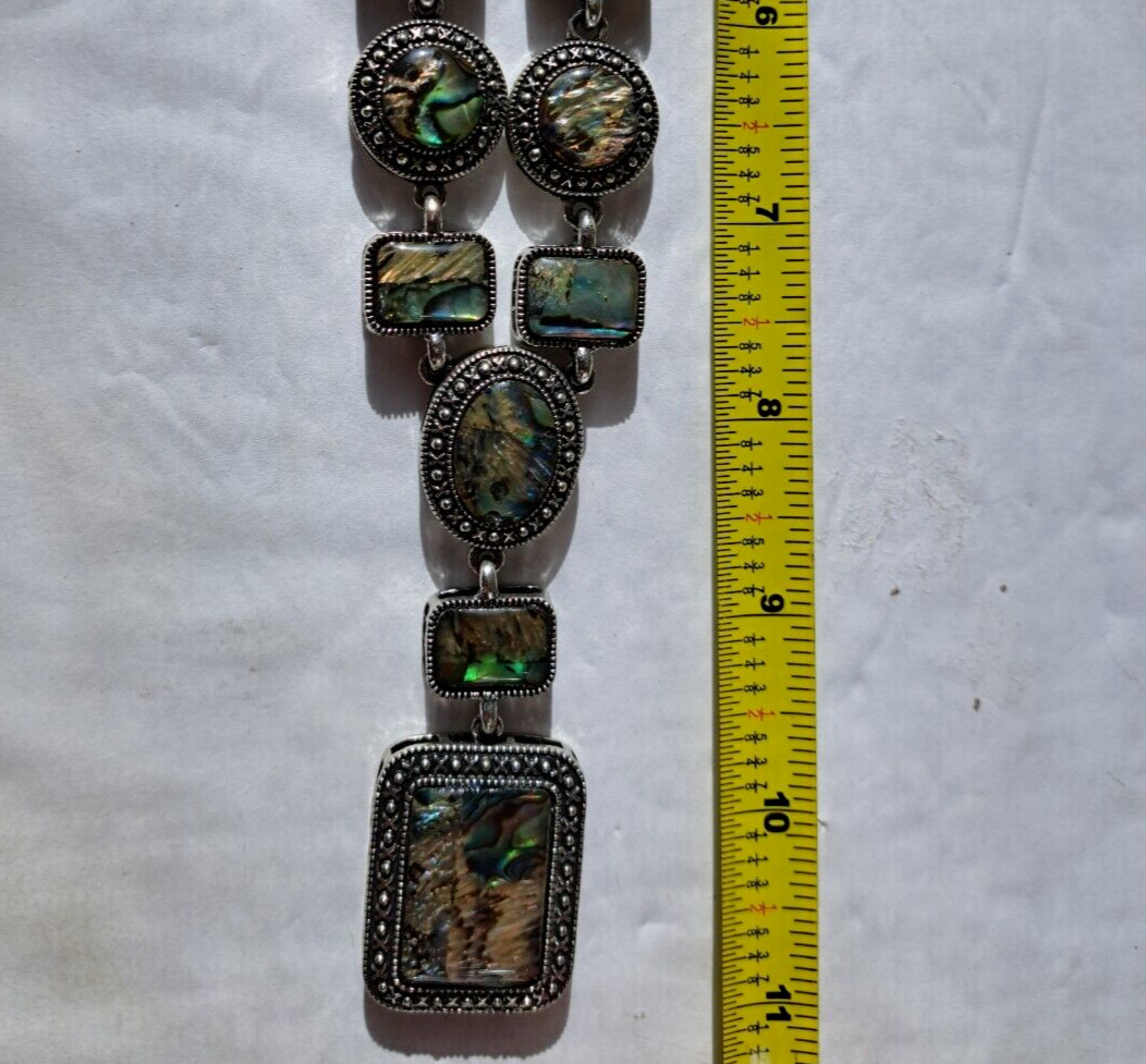 Multi Rectangle Square Abalone Pendant Silver Ton… - image 5