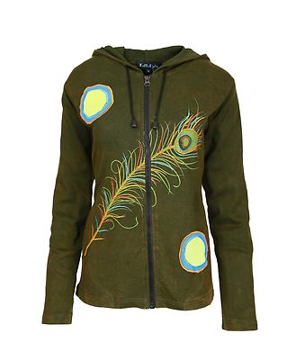 SIDE POCKET /& PEACOCK FEATHER DESIGN ! TATTOPANI WOMEN COTTON JACKET WITH HOOD