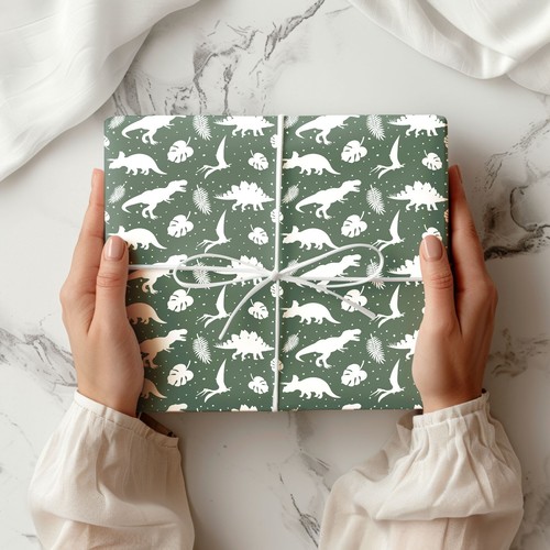 Dino Leaf Pattern Wrapping Paper A2 Sheet Birthday Kids Party Gift Wrap W25 - Picture 1 of 5
