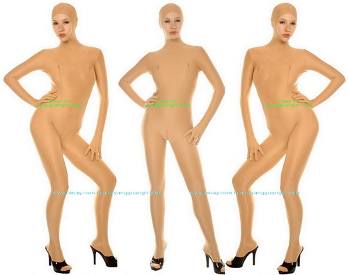 Flesh Color Spandex Women Jumpsuits Bodysuit Suit Catsuit Costume Open Face F368 - Picture 3 of 20