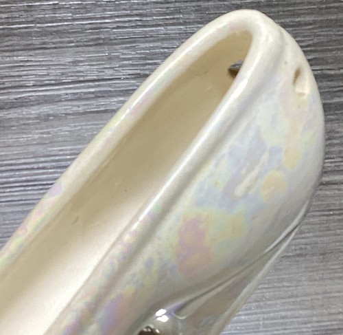 Vintage Miniature Rainbow Pearl Lustre Shoe Figurine Ornament Ceramic High Heel - Picture 10 of 16