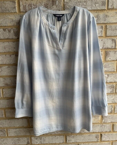 Lands' End Long Sleeve Plaid Button Down V-Neck Shirt Women's Size XL (18)