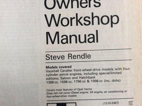 Haynes Manual Vauxhall Cavalier fwd petrol, Oct 1988-94-1389,1598,1796,1998cc - Picture 2 of 8