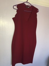 Red Scallop Neck Bodycon Sleeveless Dress
