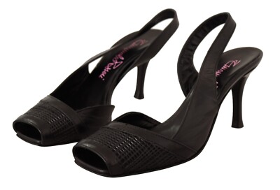 EMANUELA PASSERI Shoes Black Leather Heels Slingback Sandals EU35 / US4.5 $200