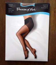 Dillards Preston & York Size M Sheer Pantyhose Control Top #1905 Medium Nude NEW