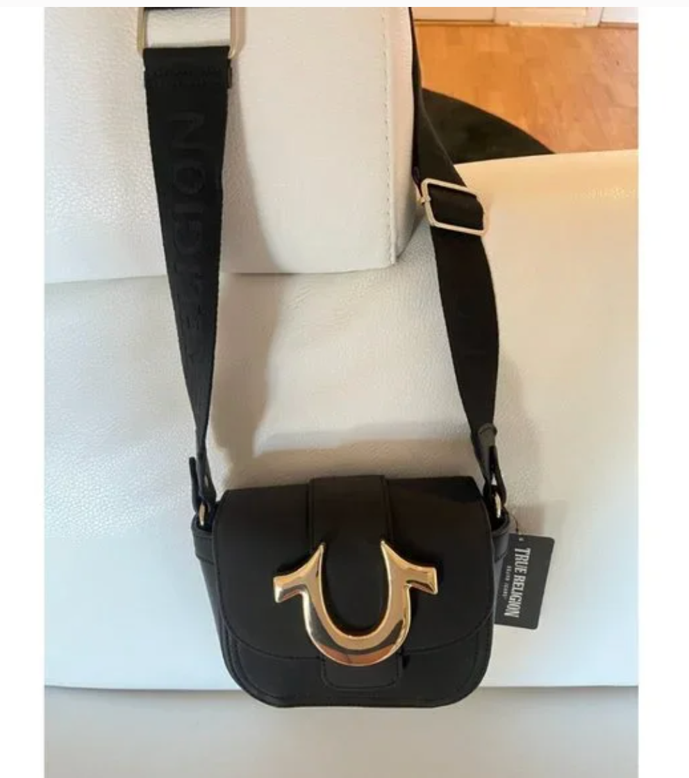 NWT TRUE RELIGION MINI FLAP CROSSBODY BAG BLACK HORSESHOE