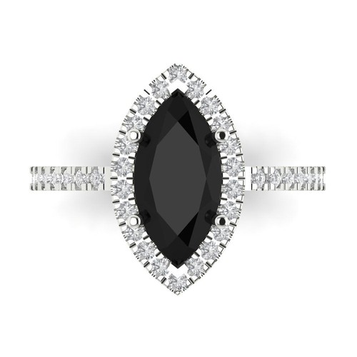 2.38 cttw Marquise-Cut Natural Onyx Halo Engagement Ring (14K White Gold ) - Picture 1 of 11