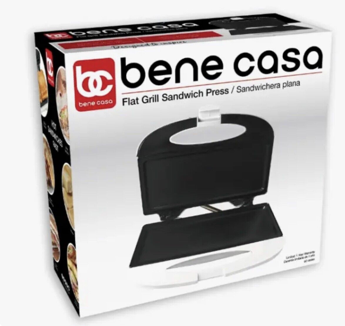 Flat grill sandwich maker/ Sandwichera BENE CASA non-stick, compact – White item image