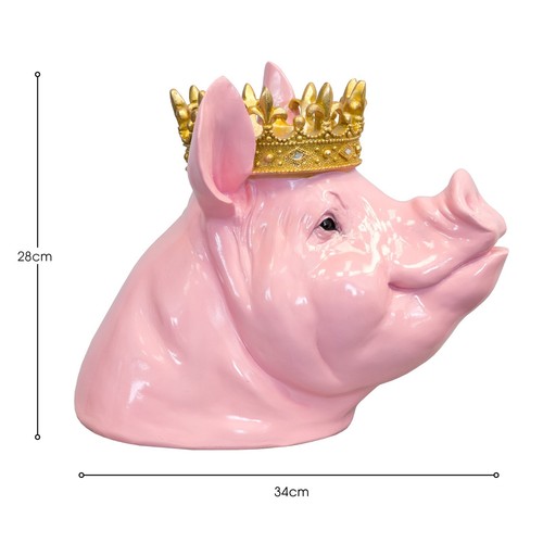 Pink Resin Pig Head With A Gold Crown Sculpture Home Decor Novelty Ornament - Picture 9 of 9