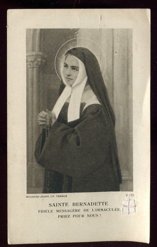 ANTIQUE HOLY CARD OF ST BERNADETTE SOUBIROUS IN NUN WITH RELIC - 第 1/2 張圖片