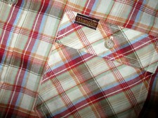 vtg 70s 80s WRANGLER PLAID WESTERN SHIRT Tan Red Orange Button Front MED/SM